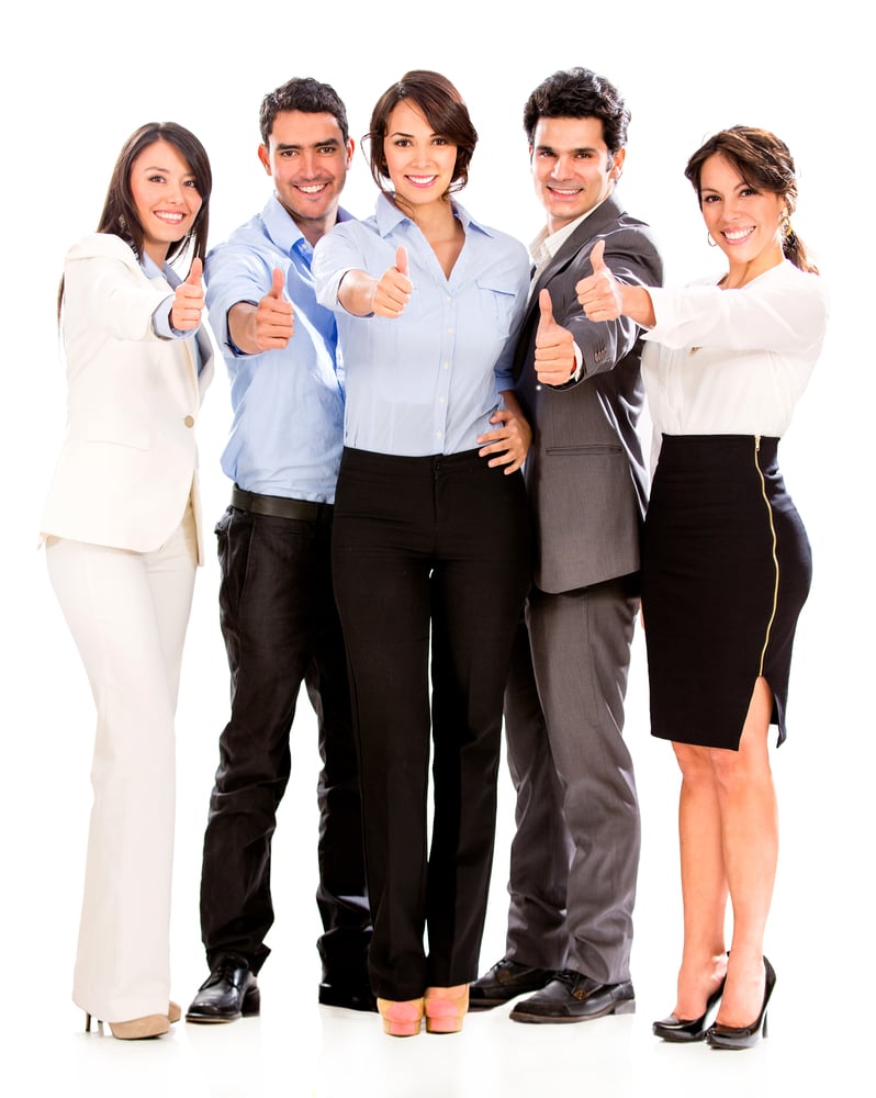 Group of business people with thumbs up  - isolated over a white background